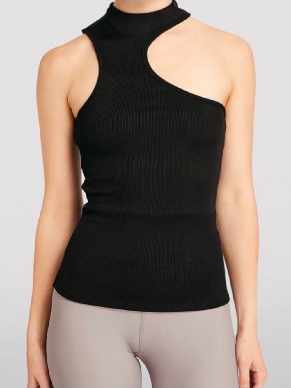 Anine Bing Black One-Shoulder Ribbed Tank